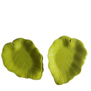Precidio Green Leaf-Shaped Decorative Plates Melamine Set of 2 Neon Green